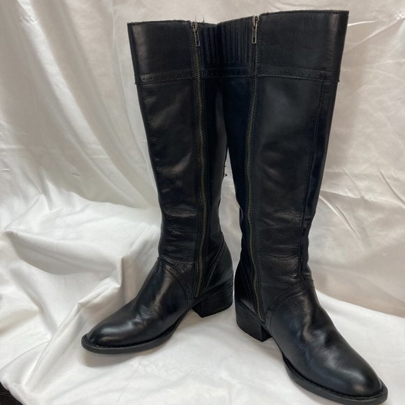 Born Tall Leather Boots Size 7 Black Double Zip Closure - Picture 5 of 11